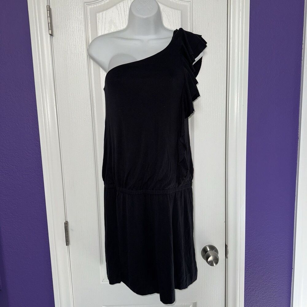 EXPRESS Black One Shoulder Ruffle Detail Drop Waist Dress Women’s Size Medium M